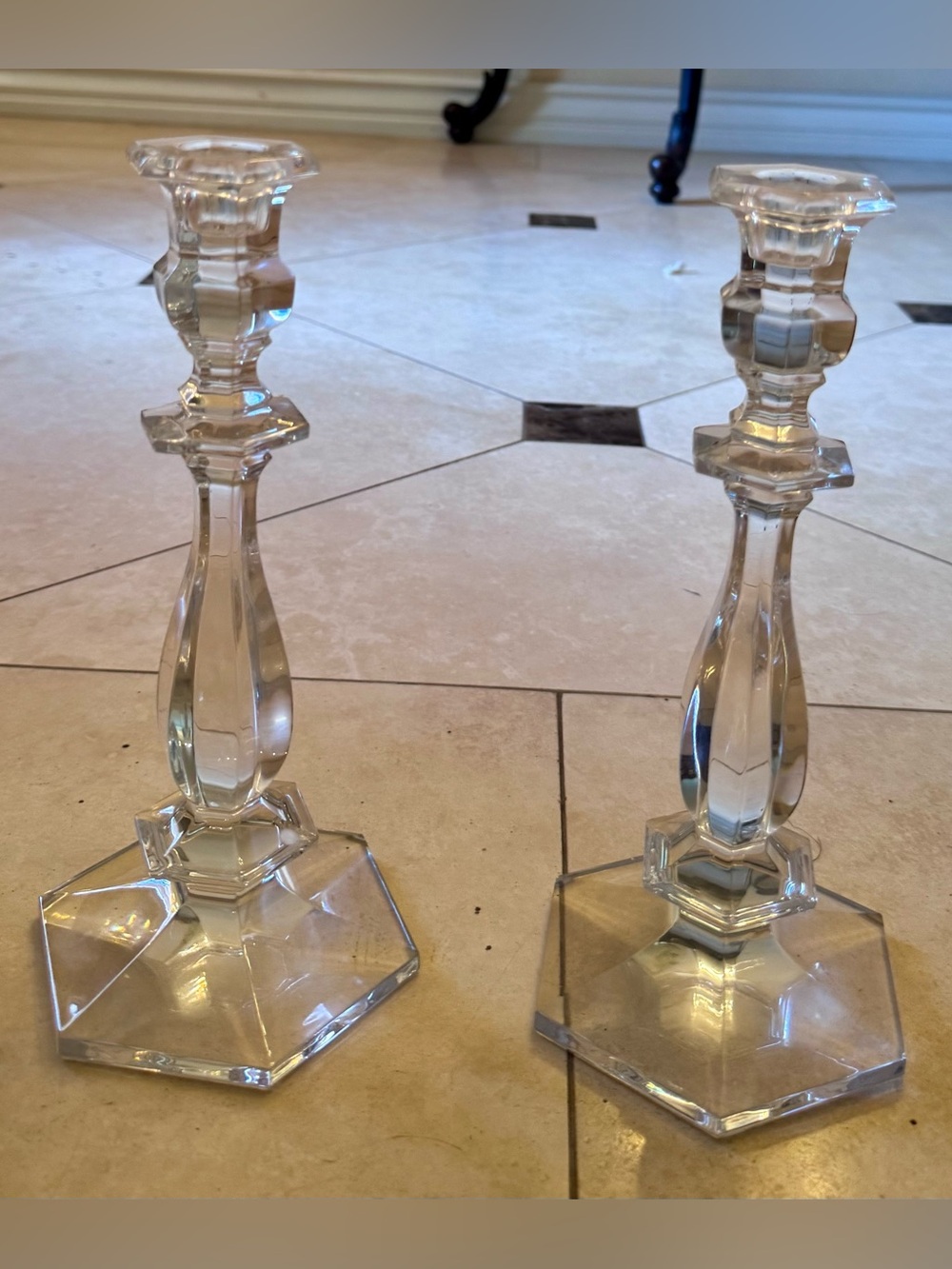 Crystal Candlestick Pair by Val Saint Lambert